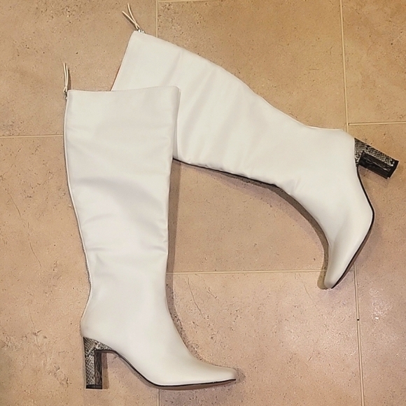 NEW! FRENCH CONNECTION Tall Liv Boots Snakeskin Heel Zipper Accent 6. - Picture 3 of 9